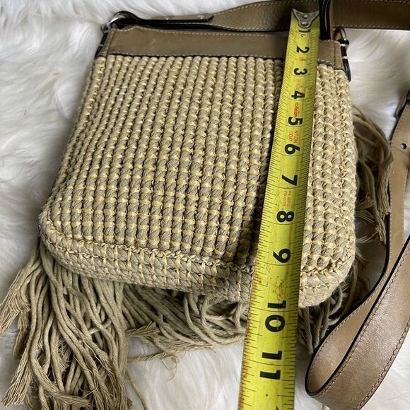 Ghurka made in Italy leather & textile Khaki woven & fringe small crossbody bag - Picture 10 of 16